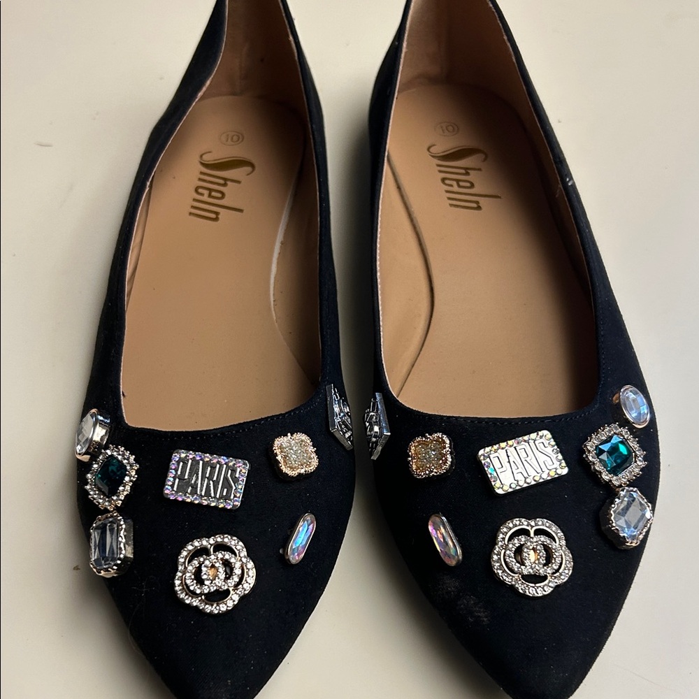 Sheln Black Embellished Flats Size 10